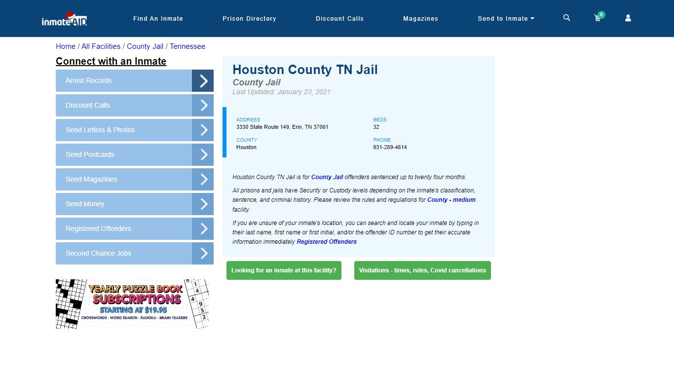 Houston County TN Jail - Inmate Locator - Erin, TN