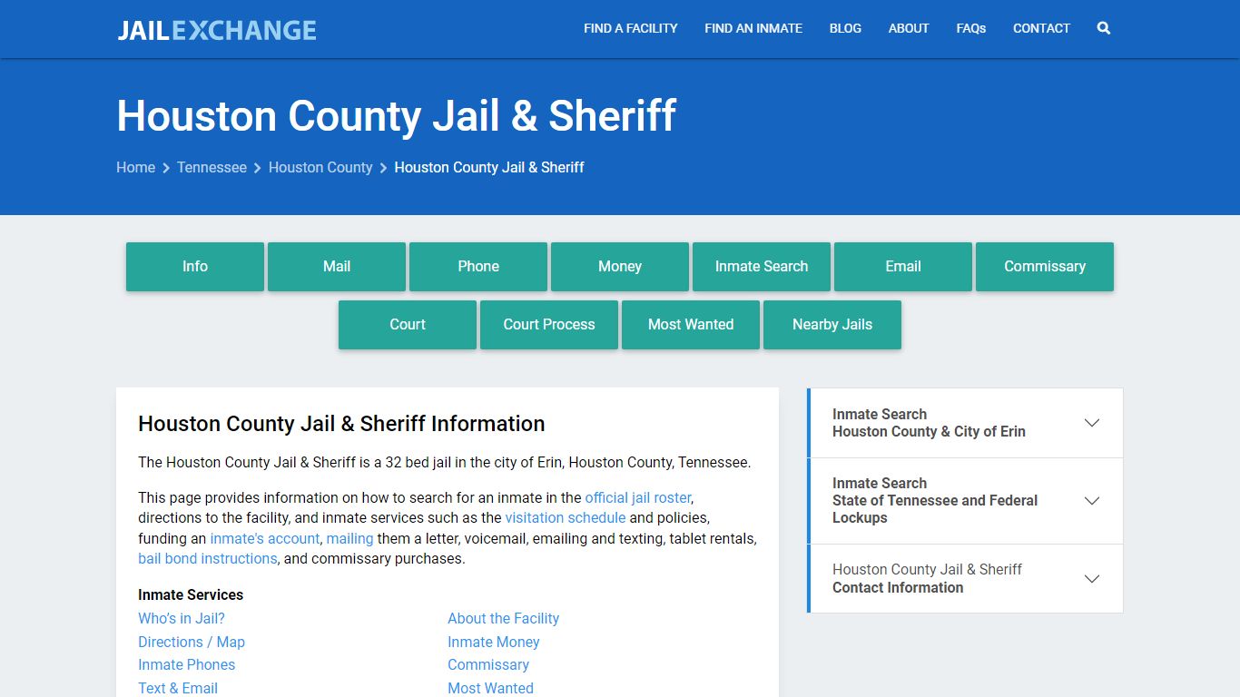 Houston County Jail & Sheriff, TN Inmate Search, Information
